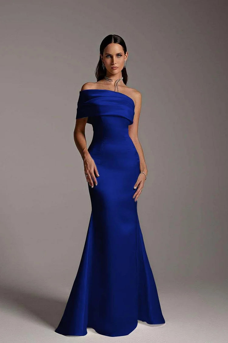 One Shoulder Sleeveless Mermaid Long Prom Dress With Ruffles