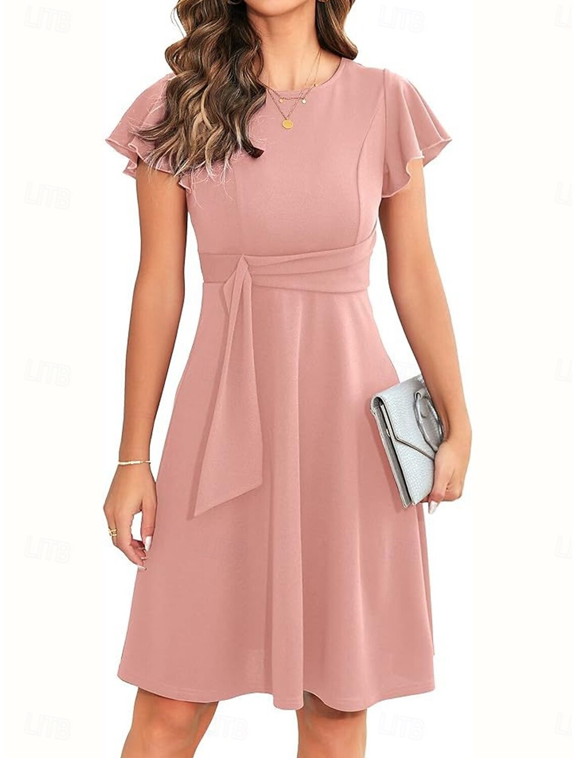 Women's Mini Dress Fit And Flare Dress Elegant Party Stylish Regular Fit Plain Short Sleeve Crew Neck Black Pink Wine Summer