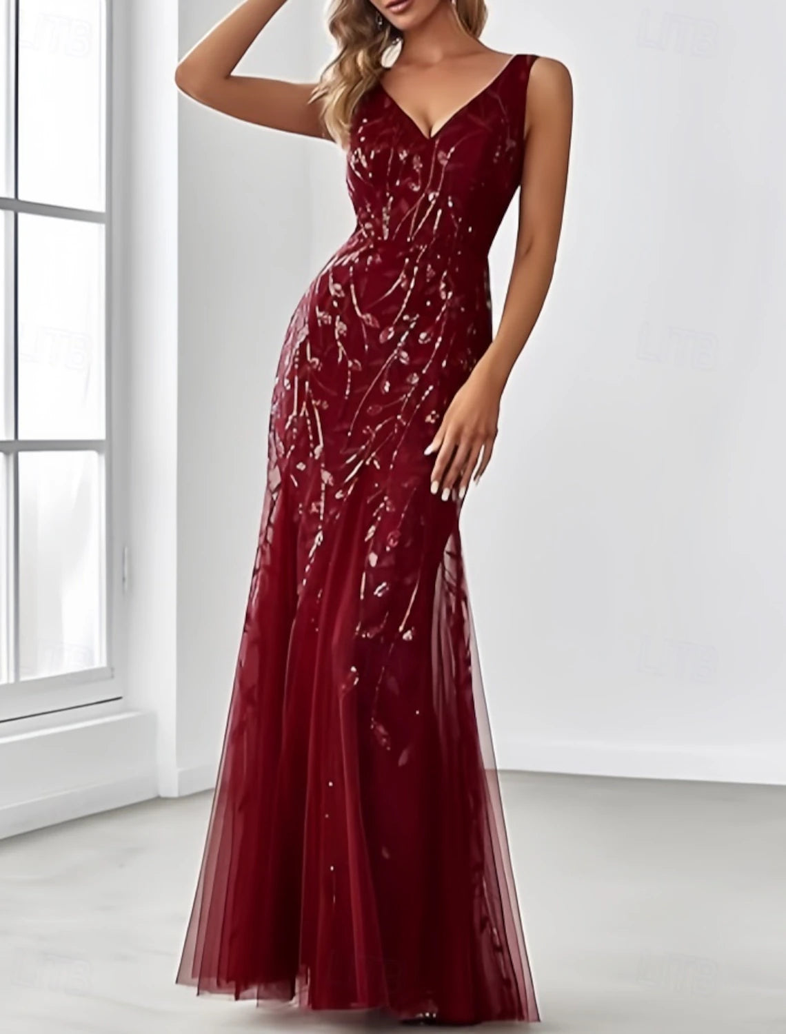 Mermaid / Trumpet Mother of the Bride Dress Wedding Guest Elegant V Neck Floor Length Lace Sleeveless with Lace