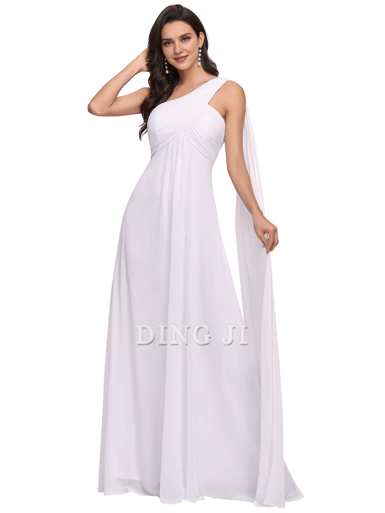 DingJiDress Bridesmaid Dresses One Shoulder Empire Waist Chiffon Pleated Elegant Long Formal Wear Dresses