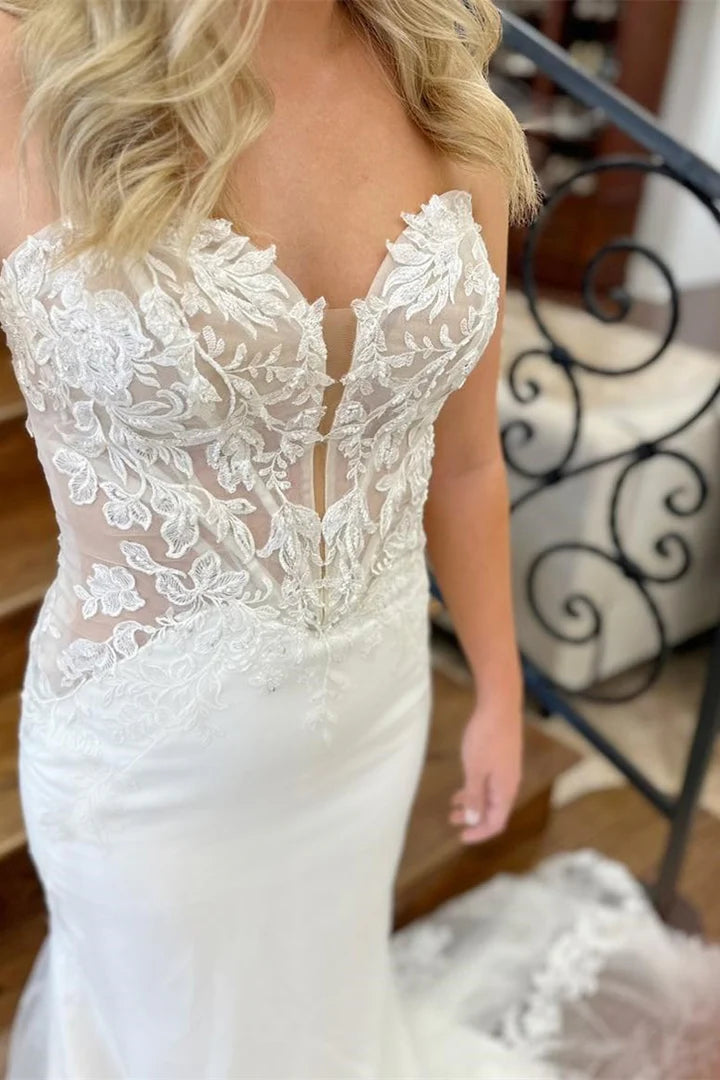 White Cowl Neck Open Back Mermaid Long Wedding Dress