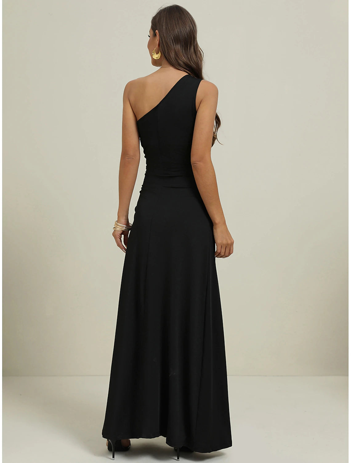 Women's Long Dress Maxi Dress Black Dress Prom Dress Party Dress Sheath Dress Fashion Party Elegant Dress Vacation Wedding Guest Special Occasion Regular Fit Pure Color Sleeveless One Shoulder Black
