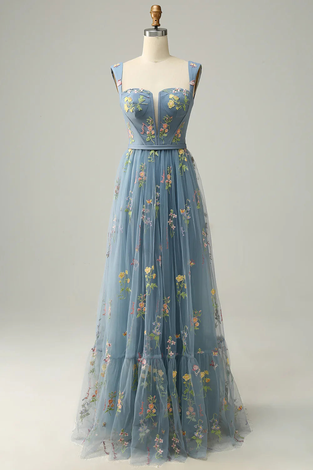 DingJiDress A-Line Square Neck Purple Long Prom Dress with Embroidery