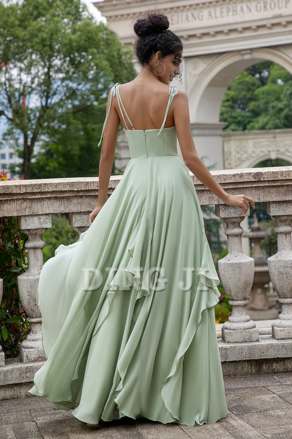 DingJiDress Prom Dress A Line Spaghetti Straps Chiffon Long Bridesmaid Dress Ruffles Lace up Formal Women's Dresses Wedding Guests Dresses