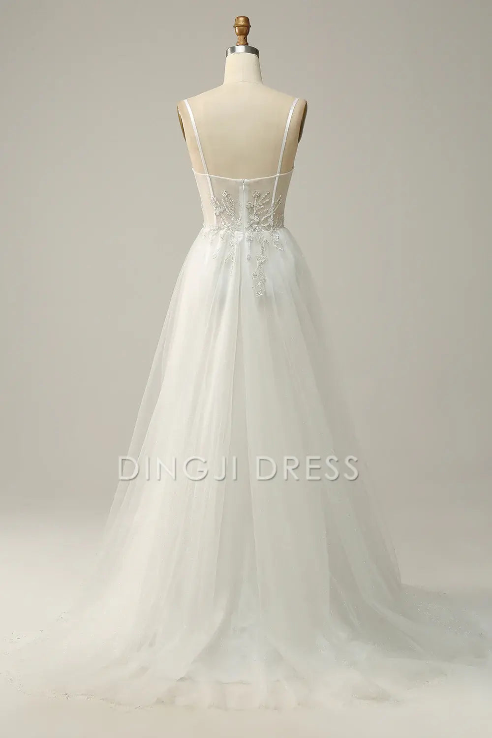 DingJiDress High Quality Dress Evening Dress Elegant A Line Spaghetti Straps Tulle Applique Side Fork Fantastic Long Prom Dress