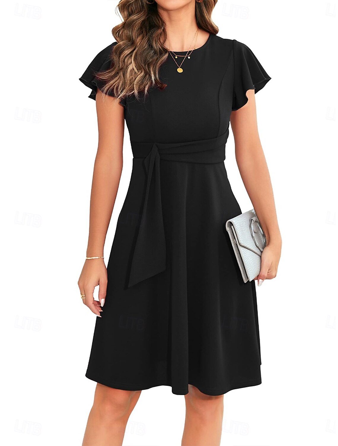 Women's Mini Dress Fit And Flare Dress Elegant Party Stylish Regular Fit Plain Short Sleeve Crew Neck Black Pink Wine Summer
