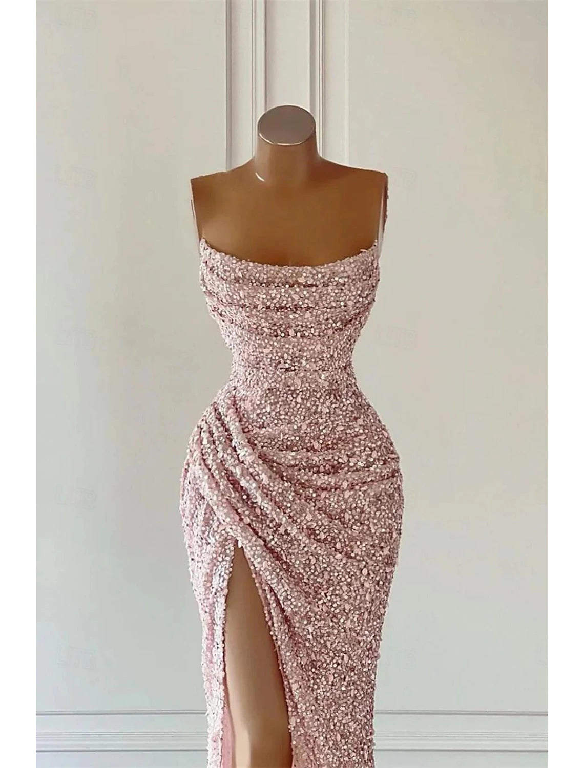 Beach Wedding Pink Sheath Sequin Prom Dresses Elegant Dress Formal Prom Floor Length Sleeveless Strapless Masquerade Dress