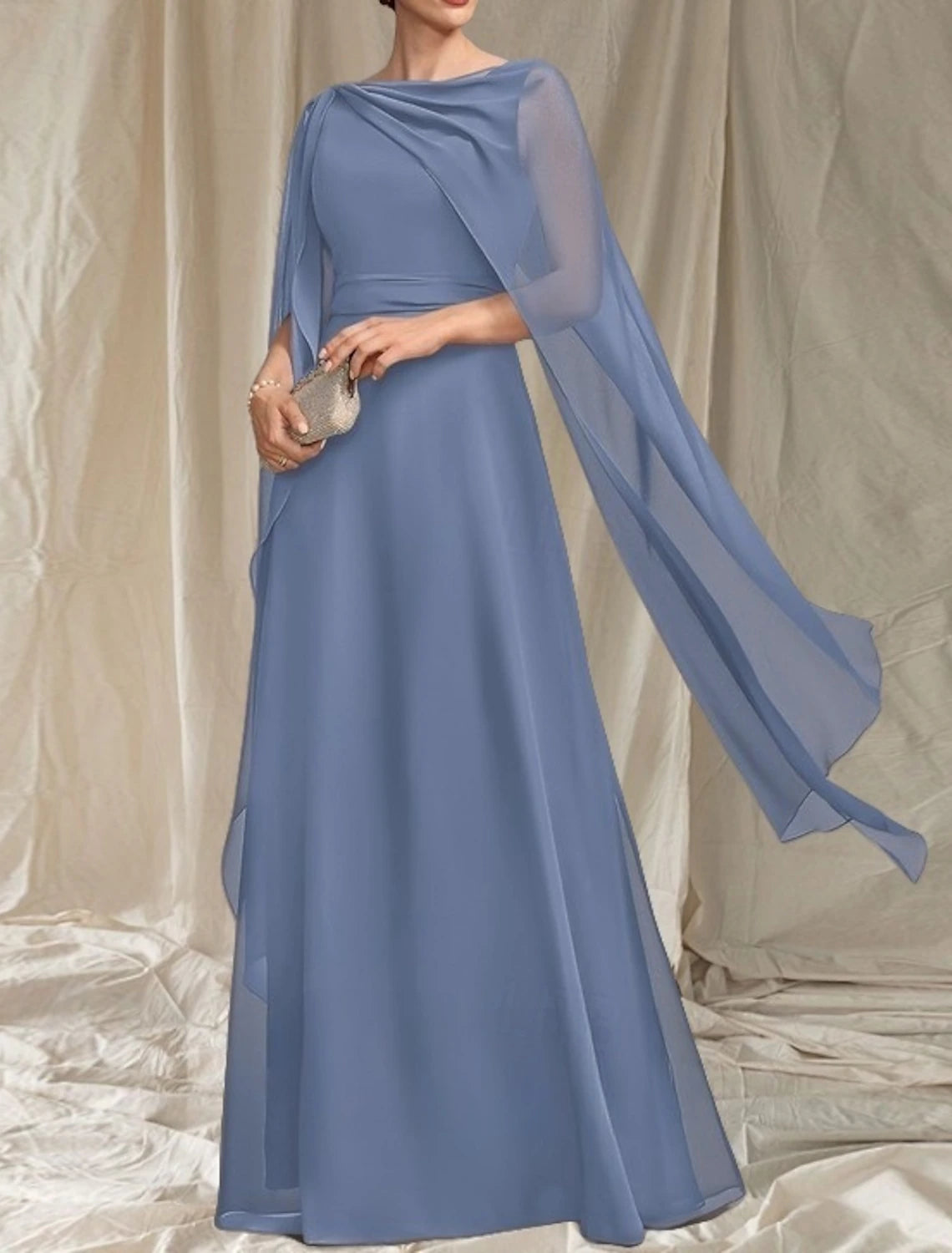 A-Line Mother of the Bride Dress Wedding Guest Elegant Crew Neck Floor Length Chiffon Sleeveless with Sash / Ribbon Ruffles Ruching