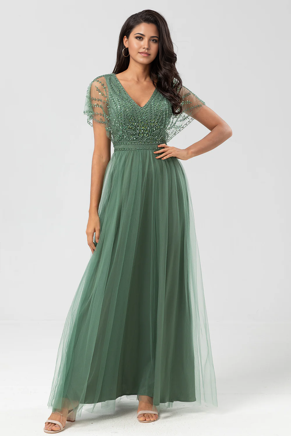 Wholesale Tulle A-Line Prom Dresses Beaded Embroidered Tulle Twilight Bridesmaid Dress