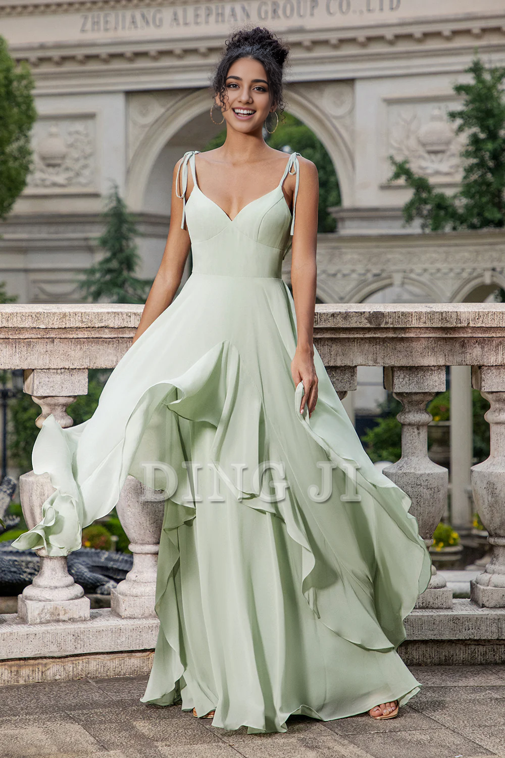 DingJiDress Prom Dress A Line Spaghetti Straps Chiffon Long Bridesmaid Dress Ruffles Lace up Formal Women's Dresses Wedding Guests Dresses