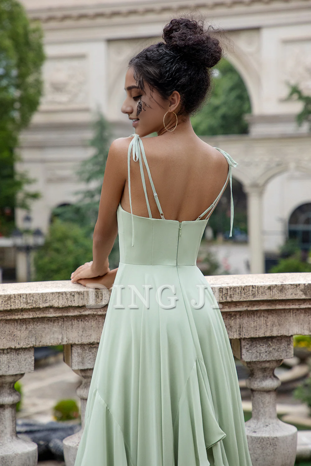 DingJiDress Prom Dress A Line Spaghetti Straps Chiffon Long Bridesmaid Dress Ruffles Lace up Formal Women's Dresses Wedding Guests Dresses