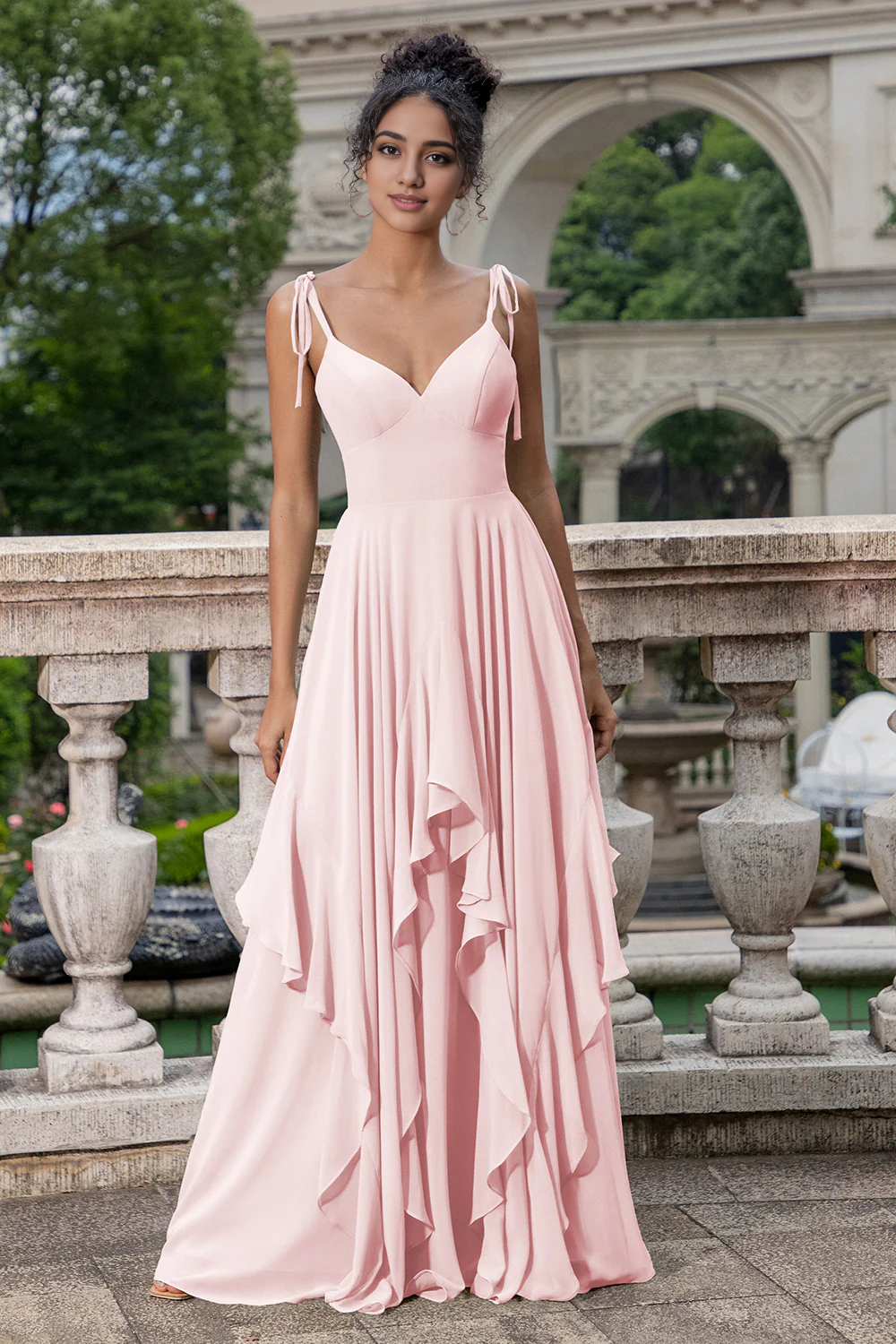 DingJiDress Prom Dress A Line Spaghetti Straps Chiffon Long Bridesmaid Dress Ruffles Lace up Formal Women's Dresses Wedding Guests Dresses