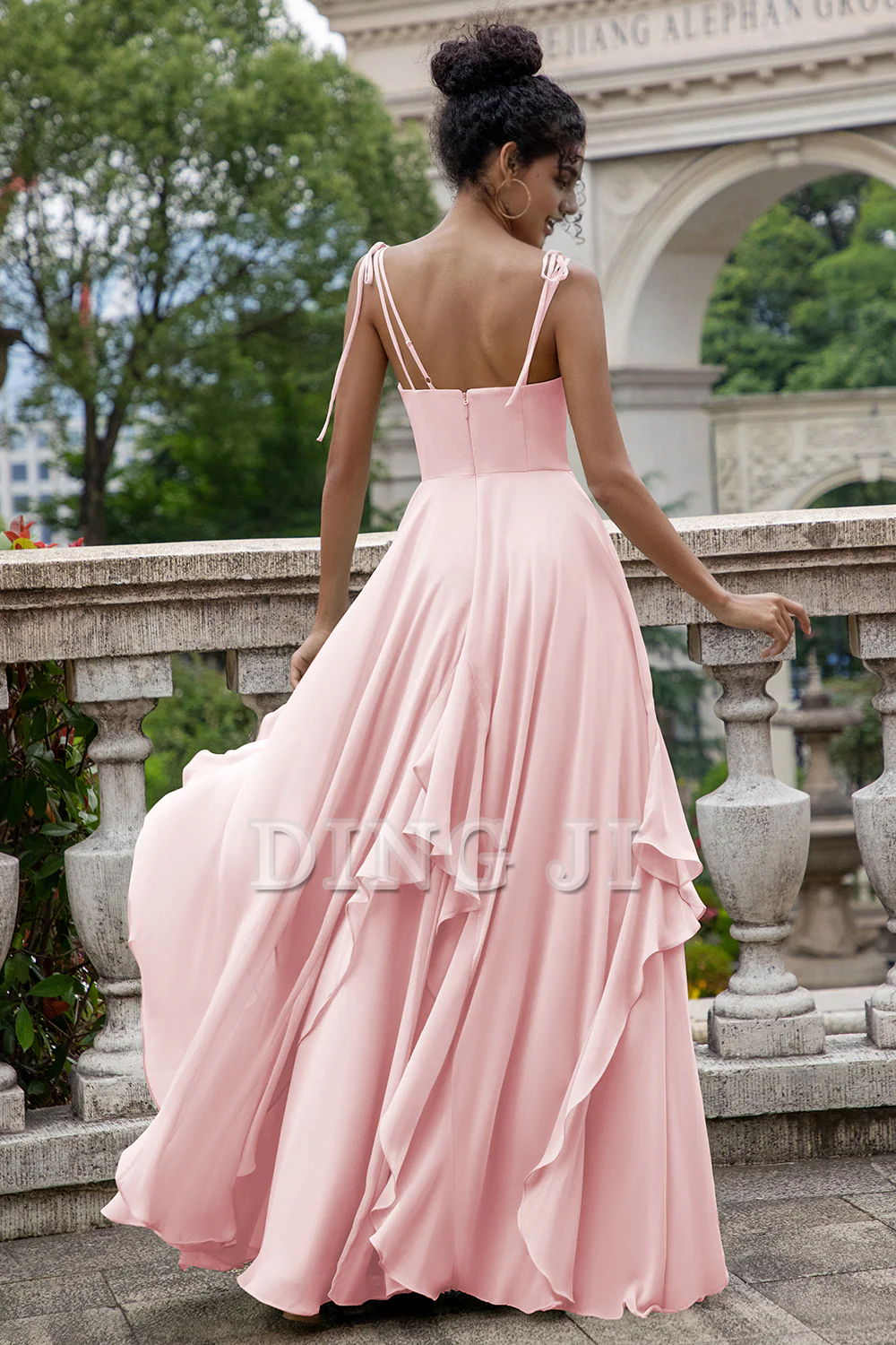 DingJiDress Prom Dress A Line Spaghetti Straps Chiffon Long Bridesmaid Dress Ruffles Lace up Formal Women's Dresses Wedding Guests Dresses