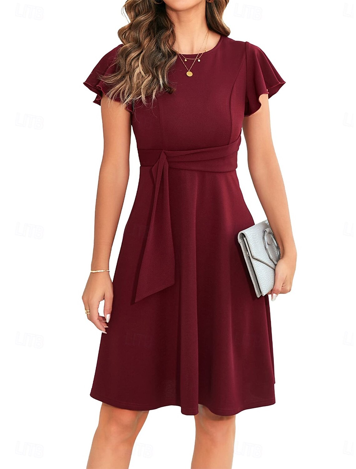 Women's Mini Dress Fit And Flare Dress Elegant Party Stylish Regular Fit Plain Short Sleeve Crew Neck Black Pink Wine Summer