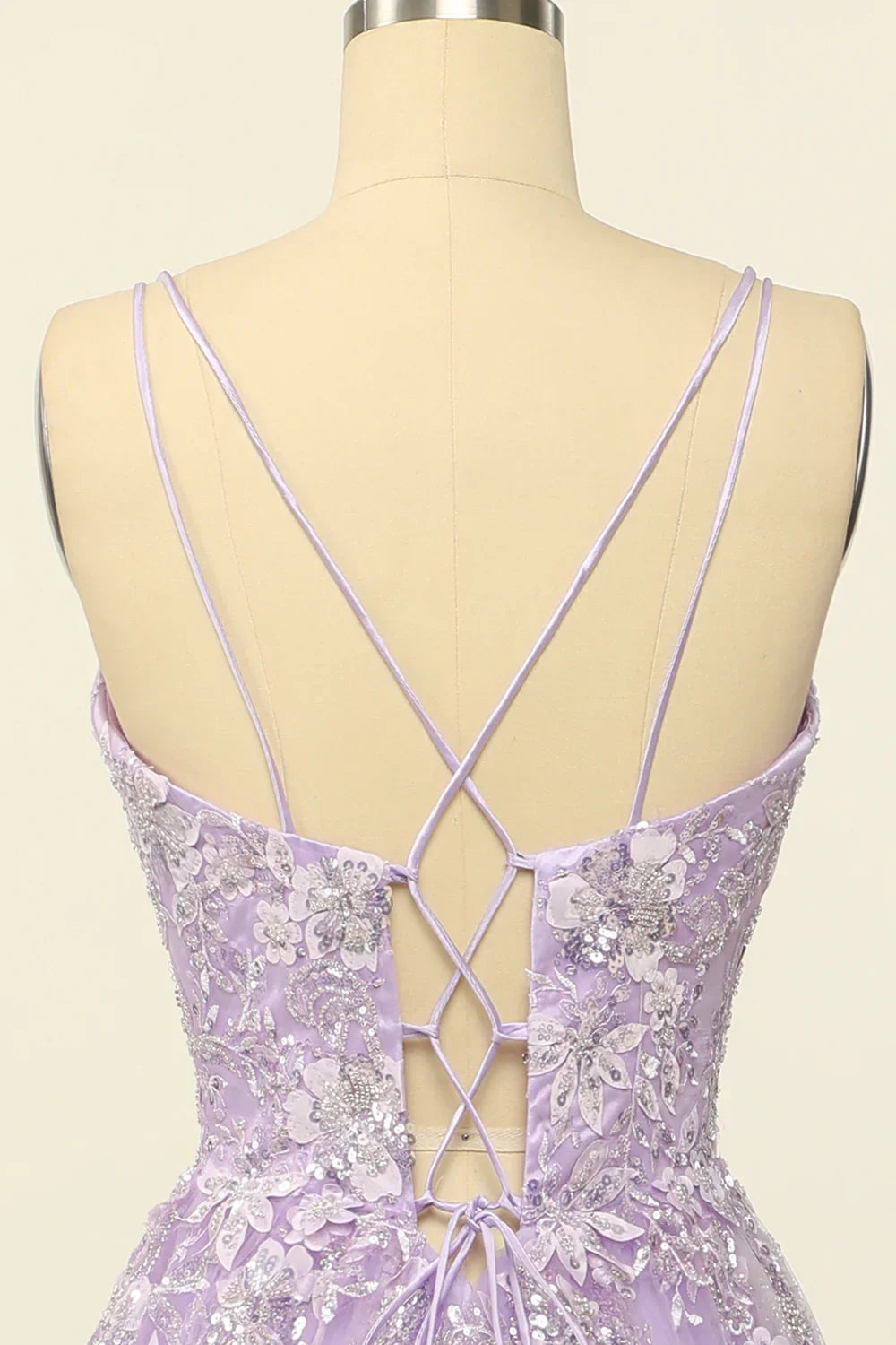 DingJiDress Purple Spaghetti Straps Prom Dress With Appliques