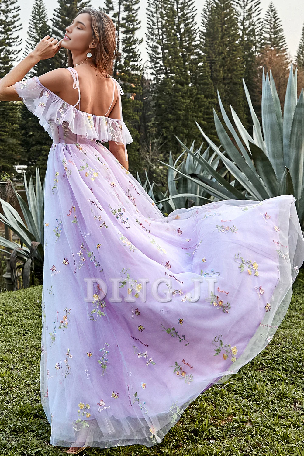 DingJiDress Prom Dress A-Line V-Neck Spaghetti Straps Ruched Embroidery Lace Sweet Formal Women's Dresses Wedding Guests Dresses