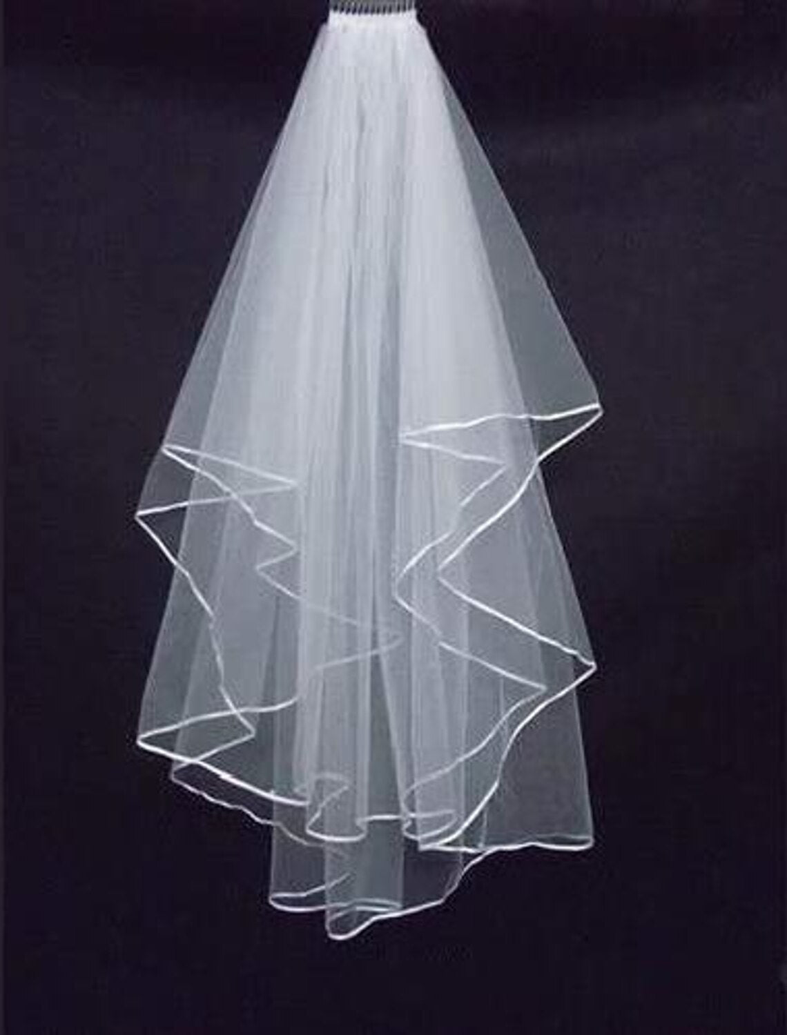 DingJiDress two layers short veil with comb ribbon edge white ivory bride wedding accessories &amp; #40
