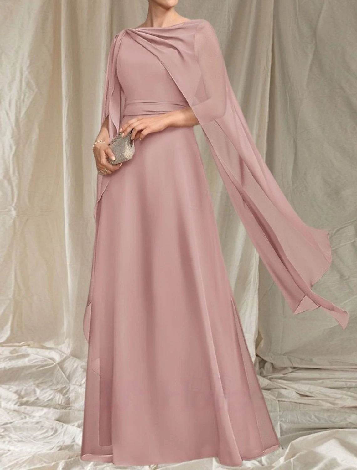 A-Line Mother of the Bride Dress Wedding Guest Elegant Crew Neck Floor Length Chiffon Sleeveless with Sash / Ribbon Ruffles Ruching