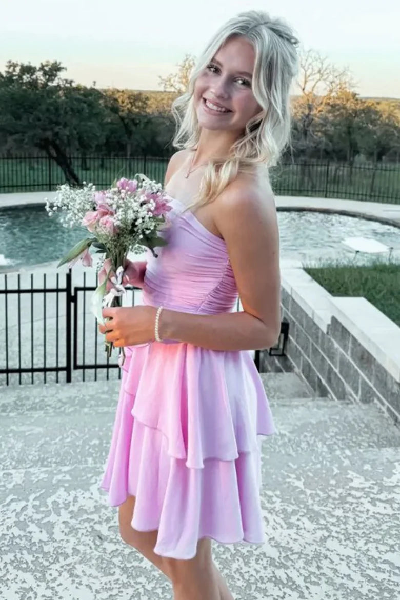 A-Line Strapless Empire-Waist Layered Sleeveless Homecoming Dress