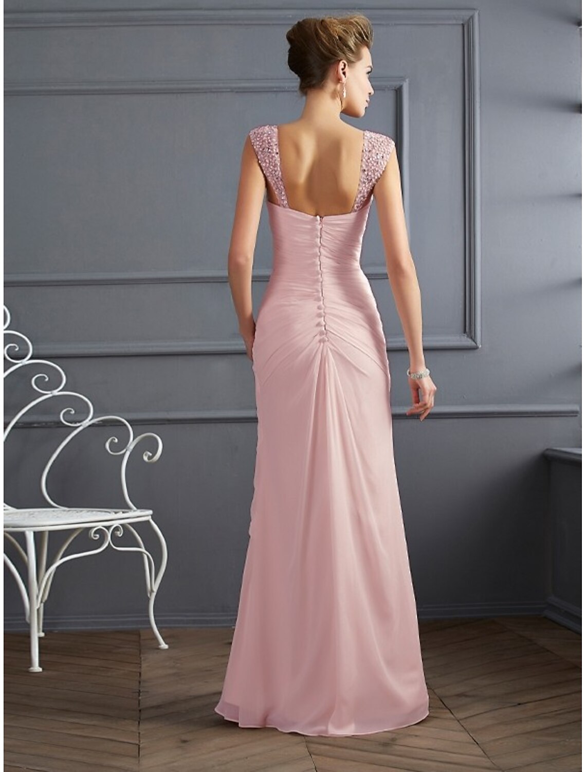 Mermaid Evening Gown Elegant Dress Formal Wedding Guest Floor Length Sleeveless Spaghetti Strap Chiffon with Rhinestone Ruched