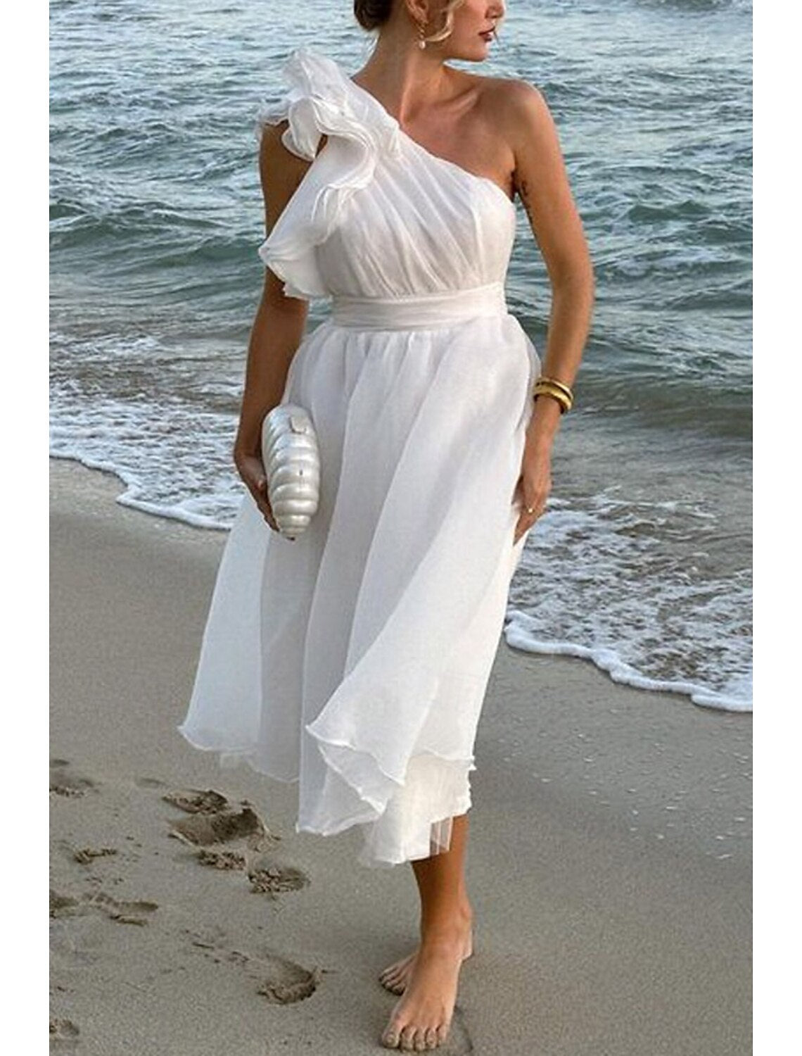 Women's Midi Dress Sundress A Line Dress Fit And Flare Dress Vacation Casual Outdoor Party Going out Regular Fit Solid Color Sleeveless V Neck White Pink Blue Summer