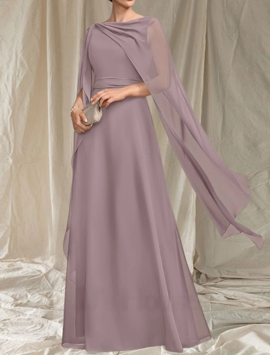 A-Line Mother of the Bride Dress Wedding Guest Elegant Crew Neck Floor Length Chiffon Sleeveless with Sash / Ribbon Ruffles Ruching