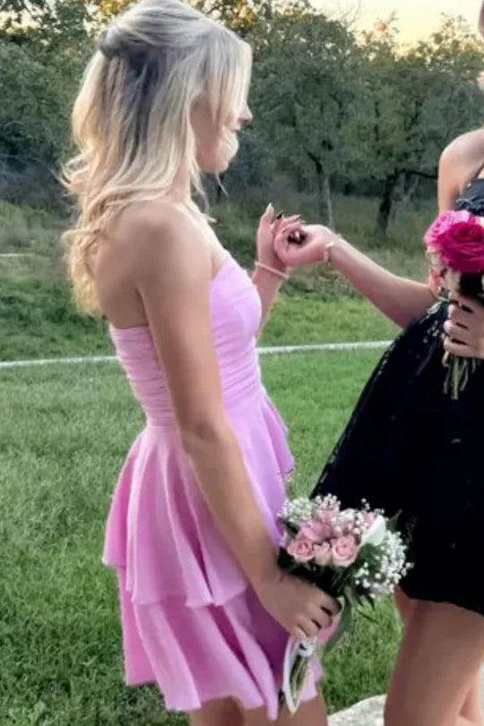 A-Line Strapless Empire-Waist Layered Sleeveless Homecoming Dress