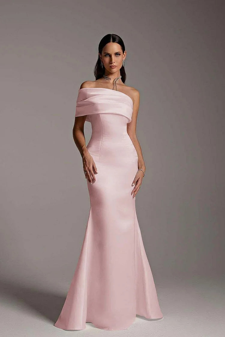 One Shoulder Sleeveless Mermaid Long Prom Dress With Ruffles