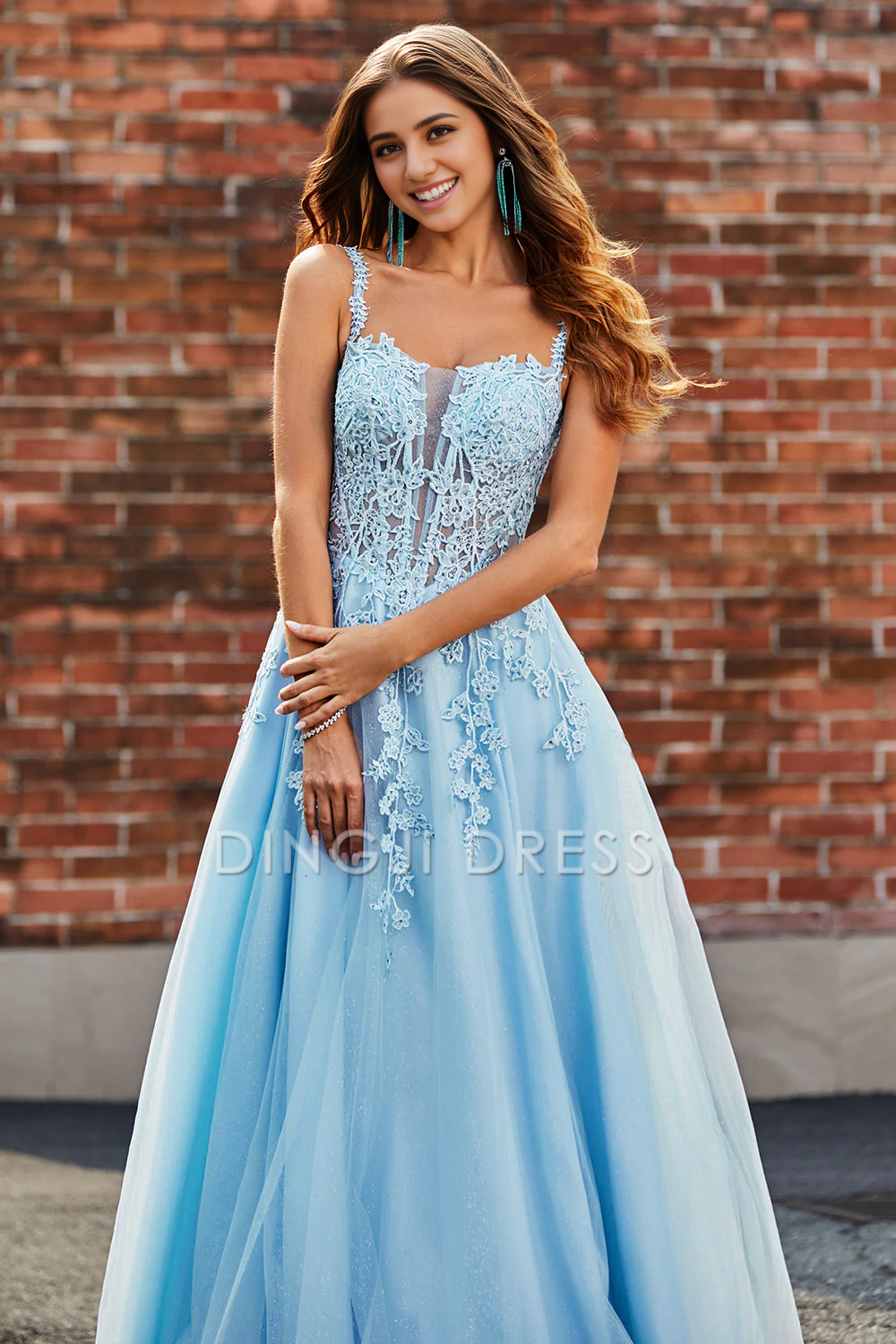 DingJiDress High Quality Dress Gorgeous A Line Spaghetti Straps Corset Romantic Appliques Prom Dress