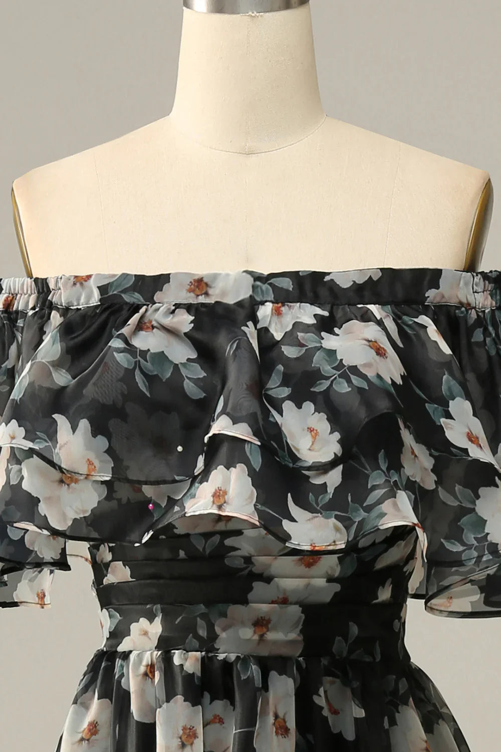 DingJiDress Detachable Strapless Black Flower Off The Shoulder Prom Dress