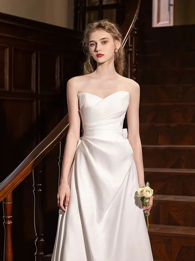 A-Line Satin White Long Prom Dress White Long Formal Dress