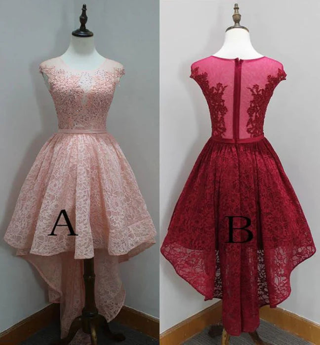 High Low Round Neck Sleeveless Homecoming A Line Lace Party Dress