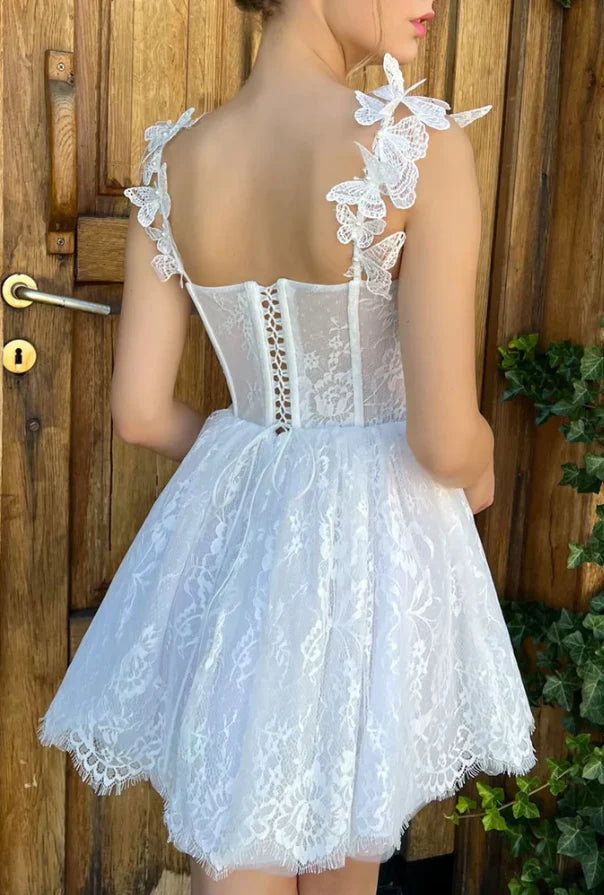 White lace short prom dress homecoming dress