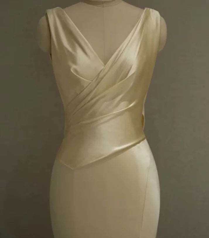 Satin Backless Mermaid Long Prom Dress