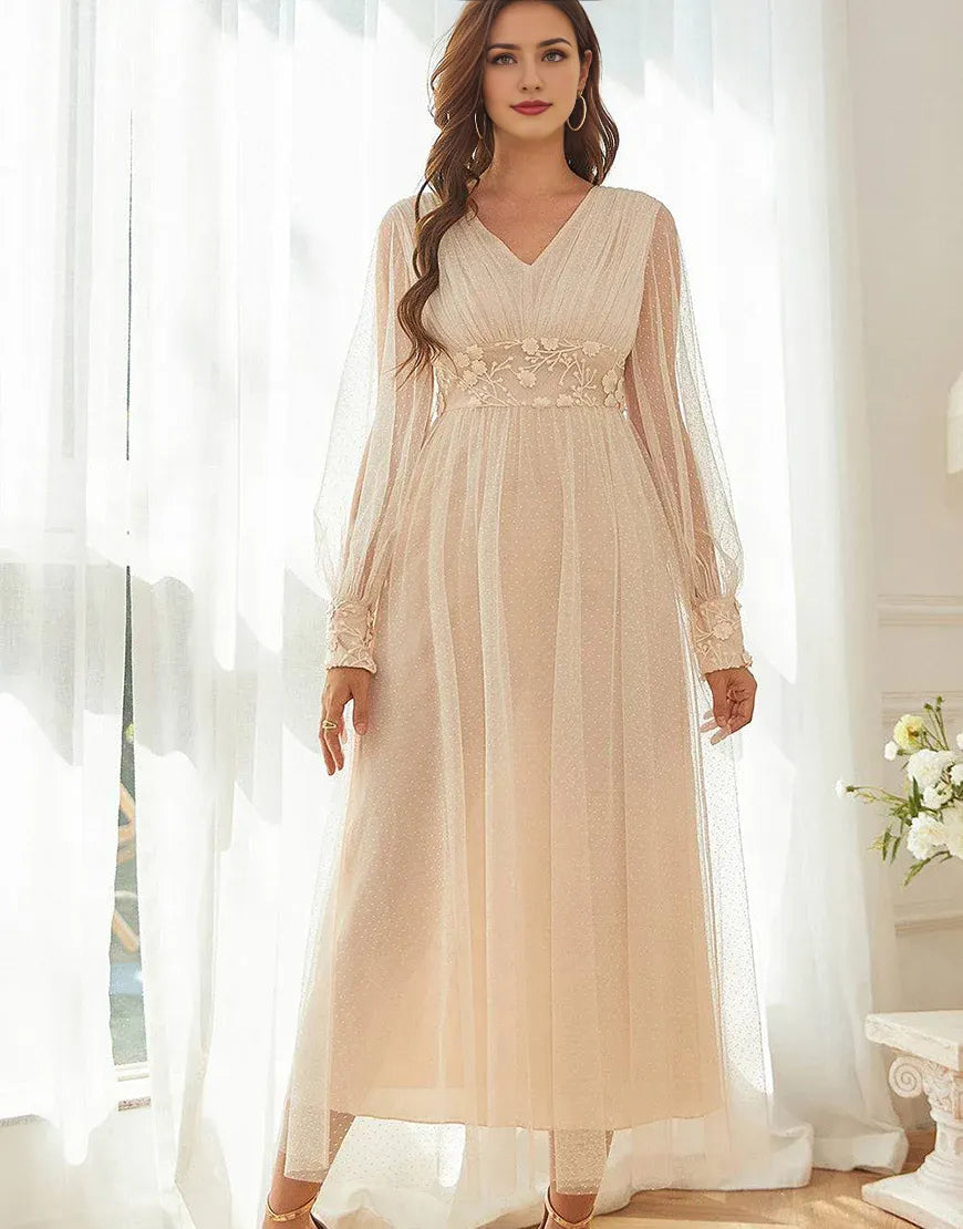 Apricot V Neck Mother Of The Bride Dress