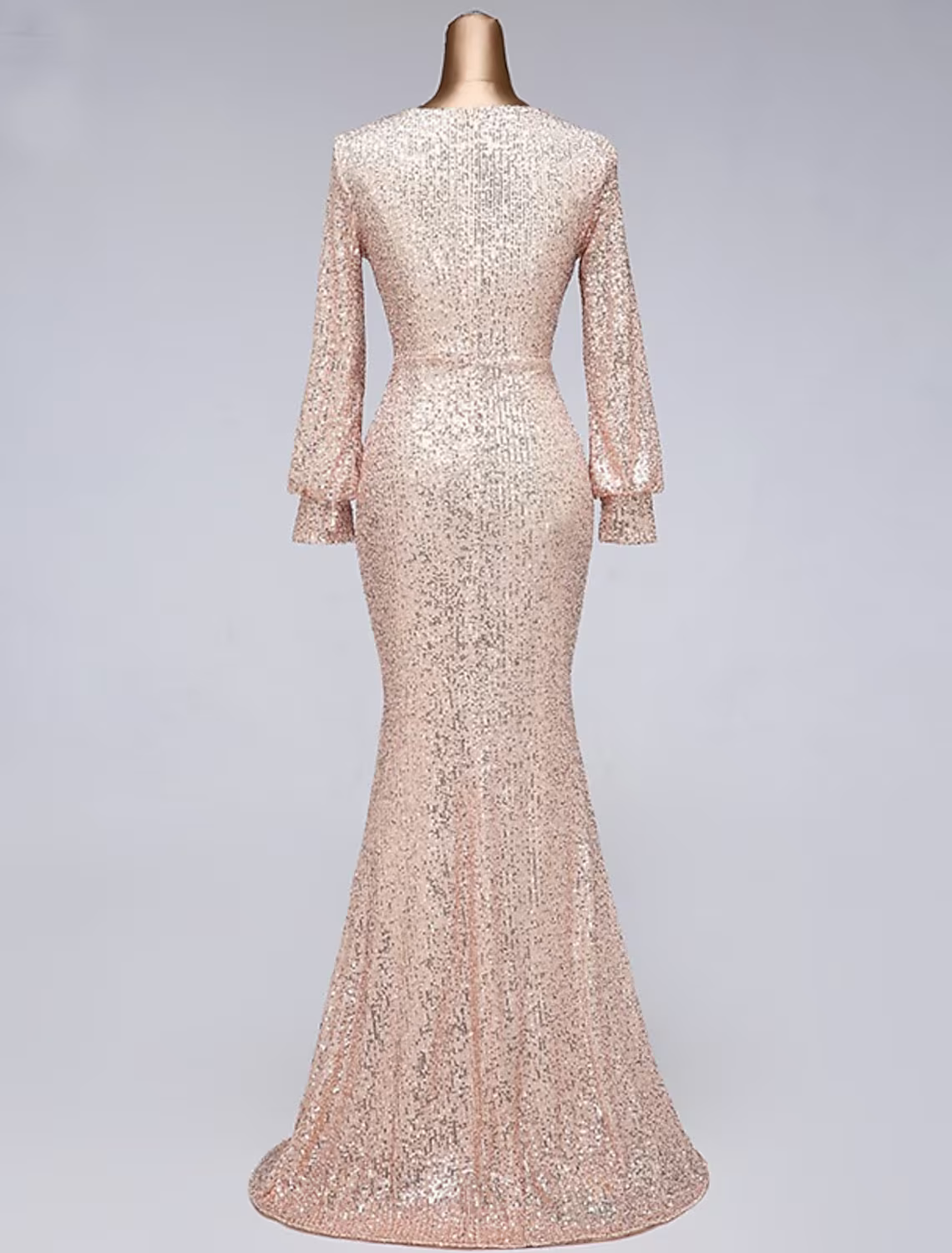 Evening Gown Elegant Dress Wedding Guest Floor Length Long Sleeve V Neck Tulle with Sequin Slit