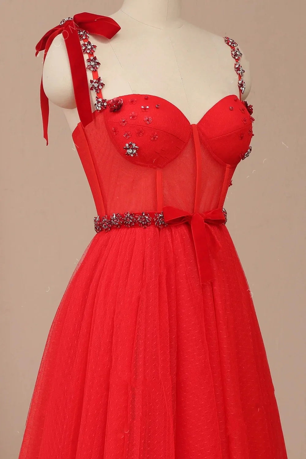 DingJiDress A Line Beaded Prom Dresses Tulle Straps Sweetheart