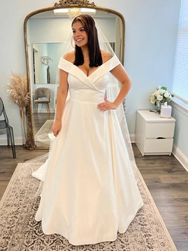 Off The Shoulder Satin Sweetheart A Line Wedding Dresses