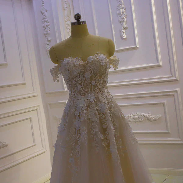 DingJiDress A Line Floral Tulle Off The Shoulder Wedding Dresses