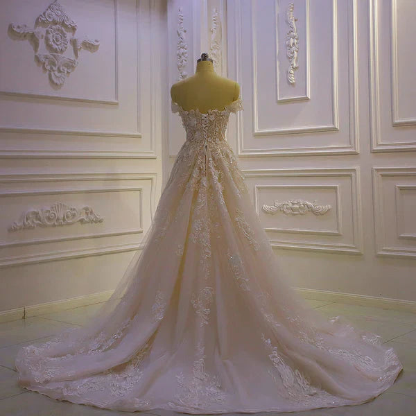 DingJiDress A Line Floral Tulle Off The Shoulder Wedding Dresses