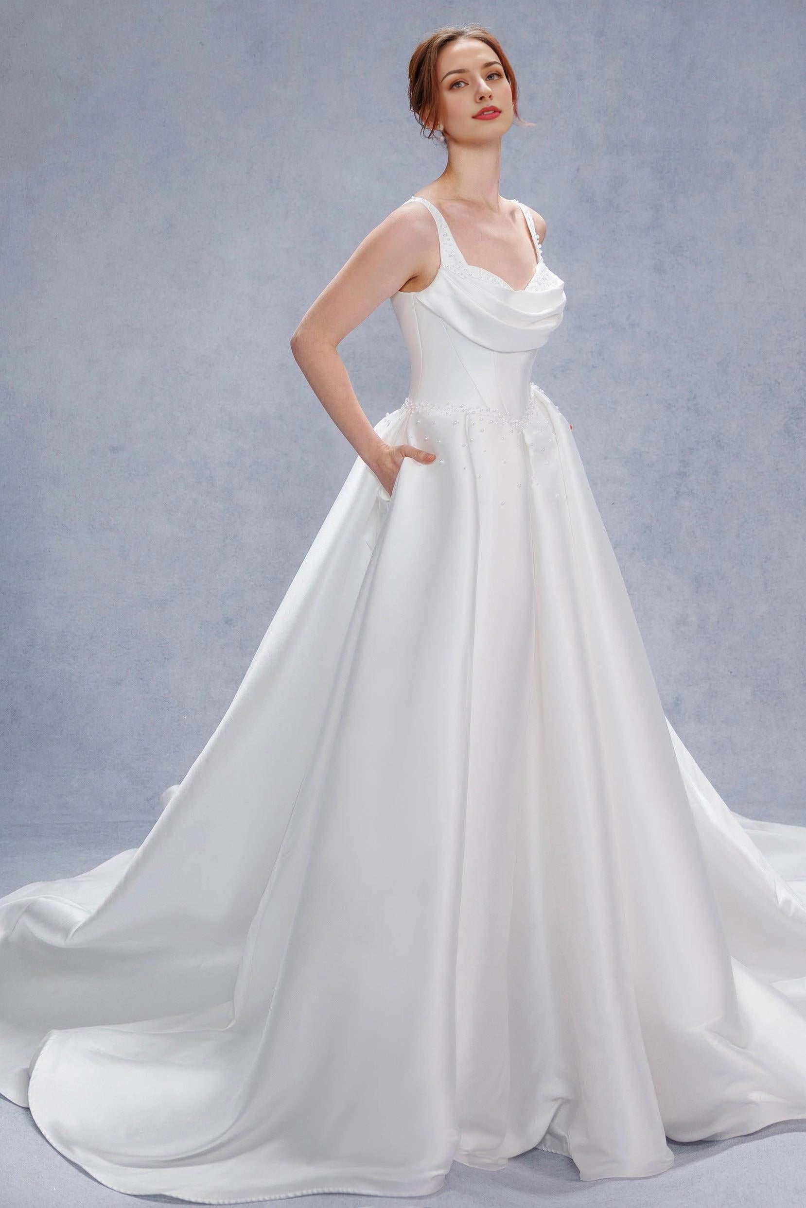 Elegant A-Line Jewel Neck Sleeveless Back Zip  Chapel Train mermaid Court Train Mikado Wedding Dress hot sale