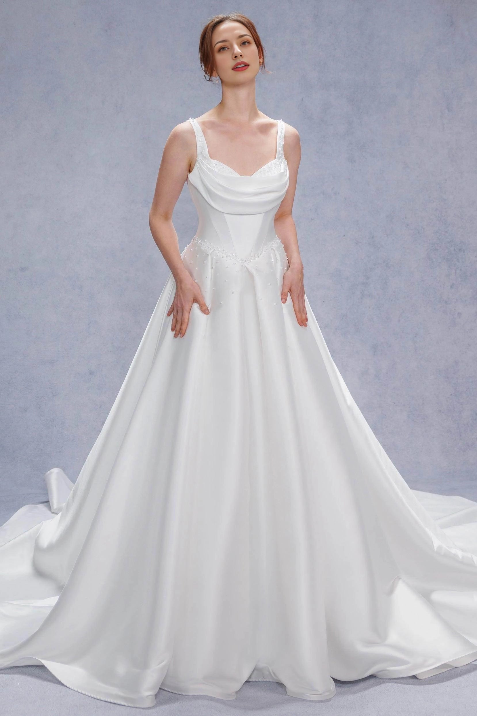 Elegant A-Line Jewel Neck Sleeveless Back Zip  Chapel Train mermaid Court Train Mikado Wedding Dress hot sale