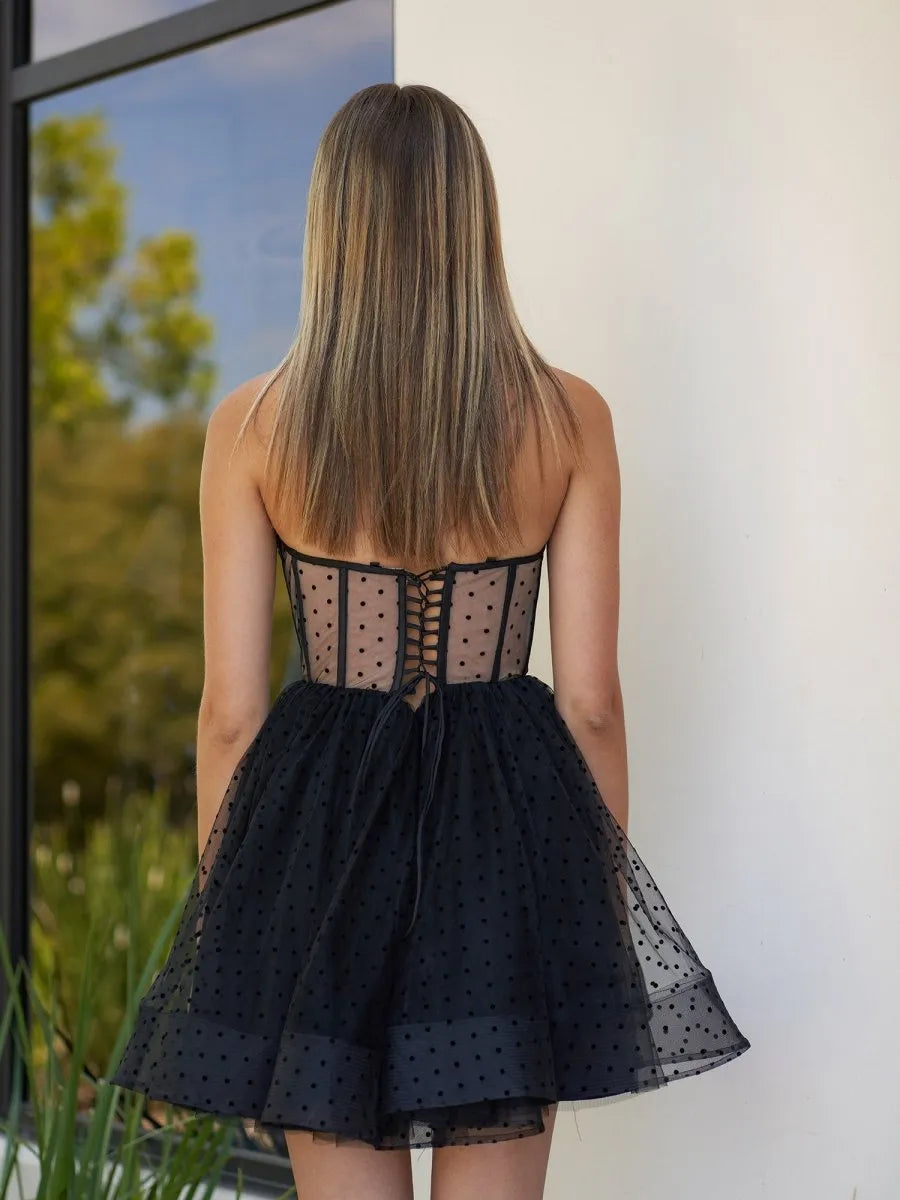 A-Line Dotted Tulle Corset Short Homecoming Dress