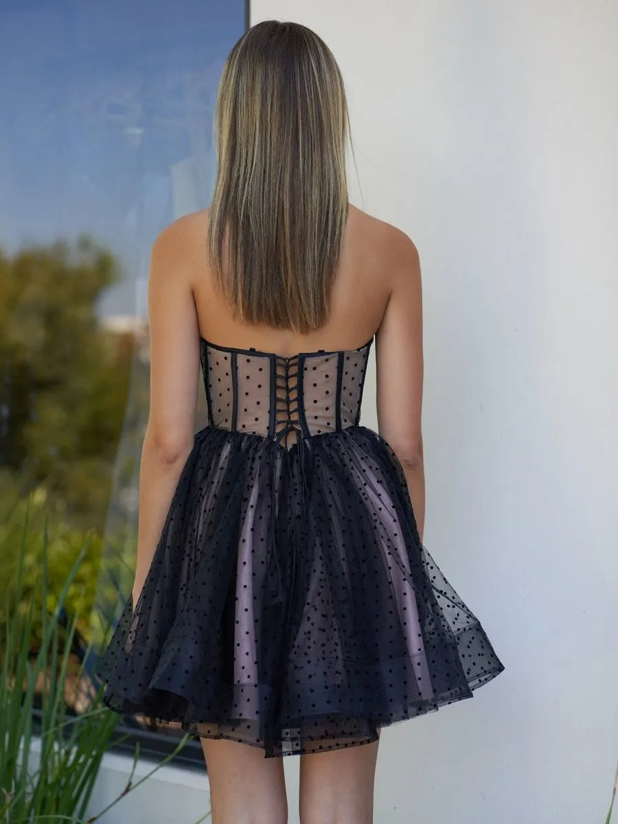 A-Line Dotted Tulle Corset Short Homecoming Dress
