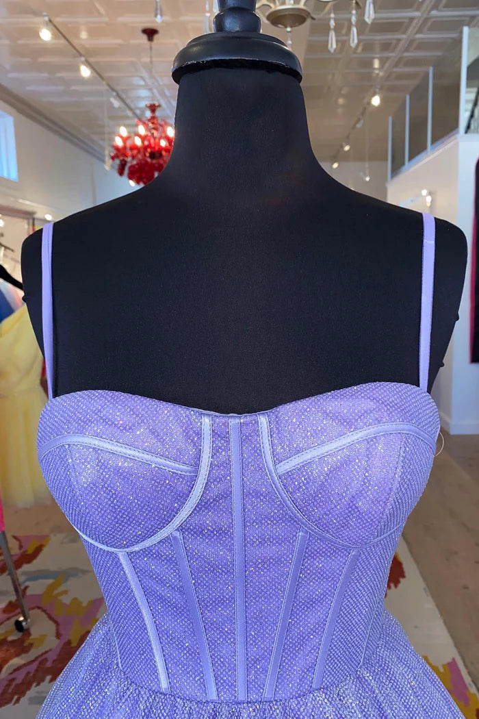 A-Line Lavender Shiny Tulle Prom Dress