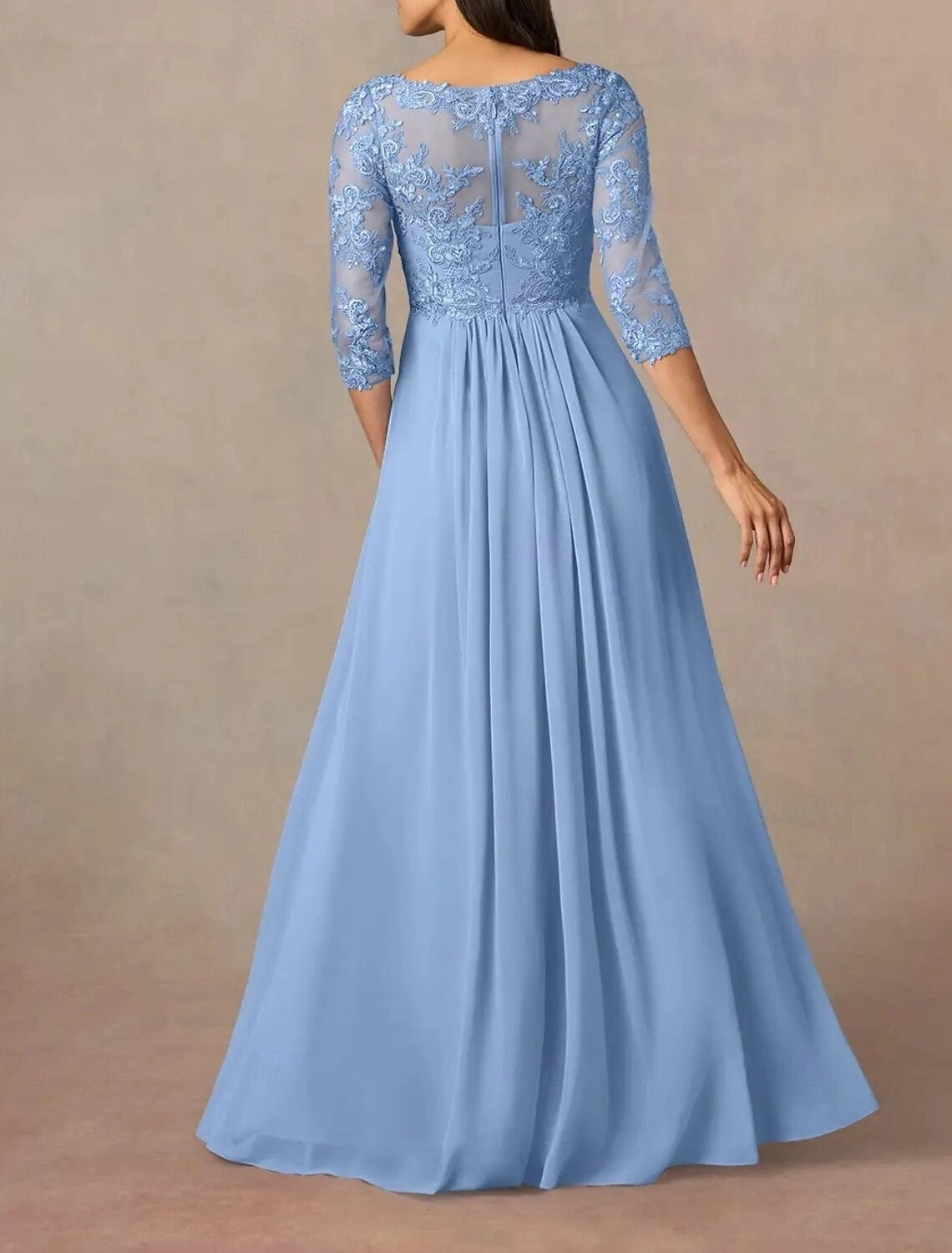 A-Line Mother of the Bride Dress Wedding Guest Elegant V Neck Floor Length Ankle Length Chiffon Half Sleeve with Pleats Beading Appliques