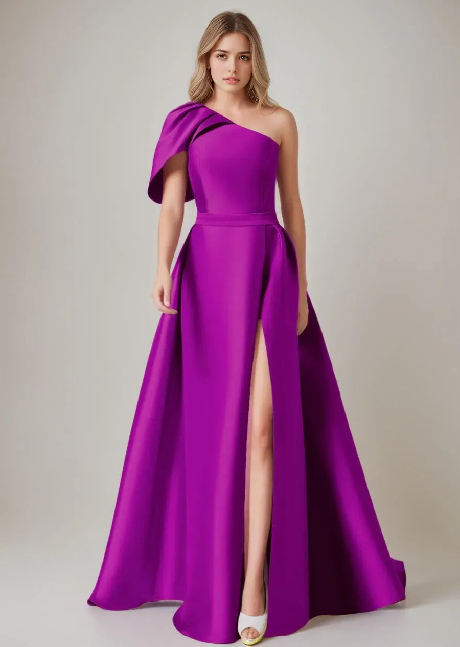 A-Line/Princess One-shoulder One Sleeve Ruched Evening Dresses