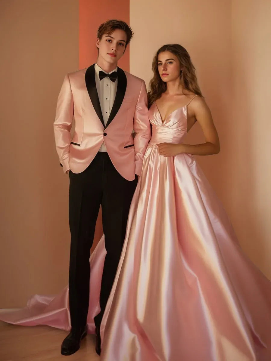 A-Line Princess Spaghetti Straps V-Neck Floor-Length Ruched Prom Dresses ﻿