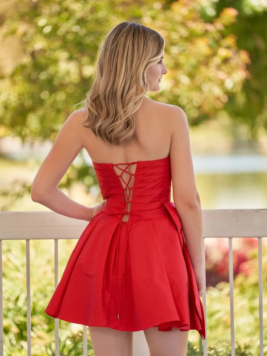 A-Line Red Strapless Mini Homecoming Dress with Bow
