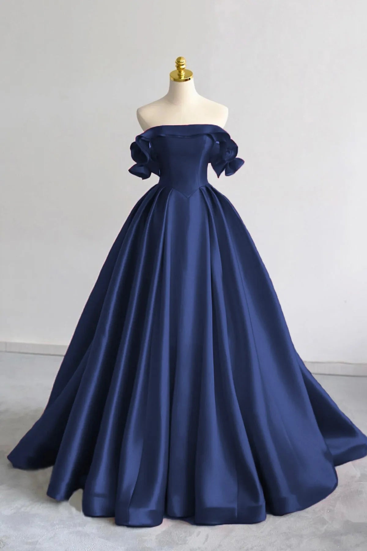 A-Line Satin Long Prom Dress Elegant Off the Shoulder Evening Party Dress